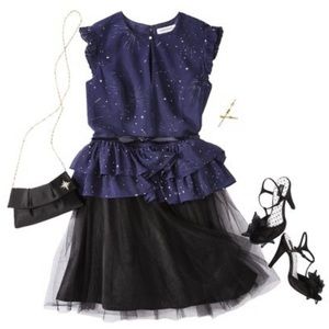 NWOT Peplum black navy dress with belt